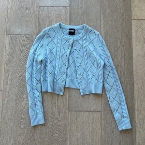 Katie J NYC Light Blue Diamond Pattern Cardigan